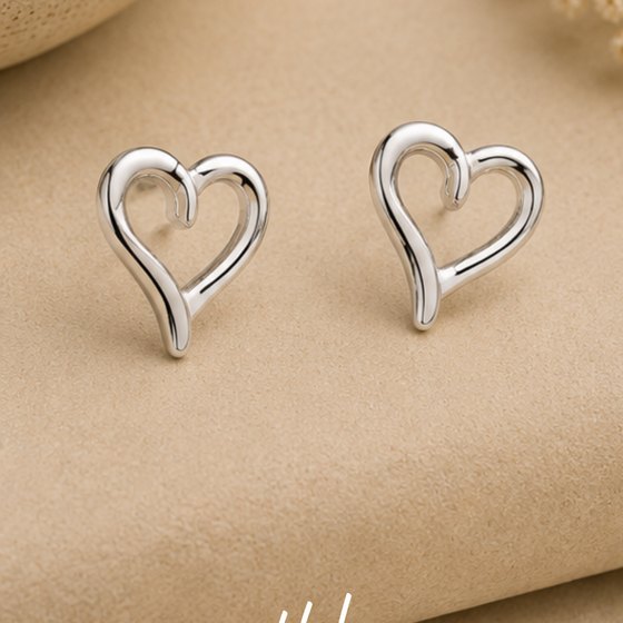Silver Open Heart Contour Stud Earrings