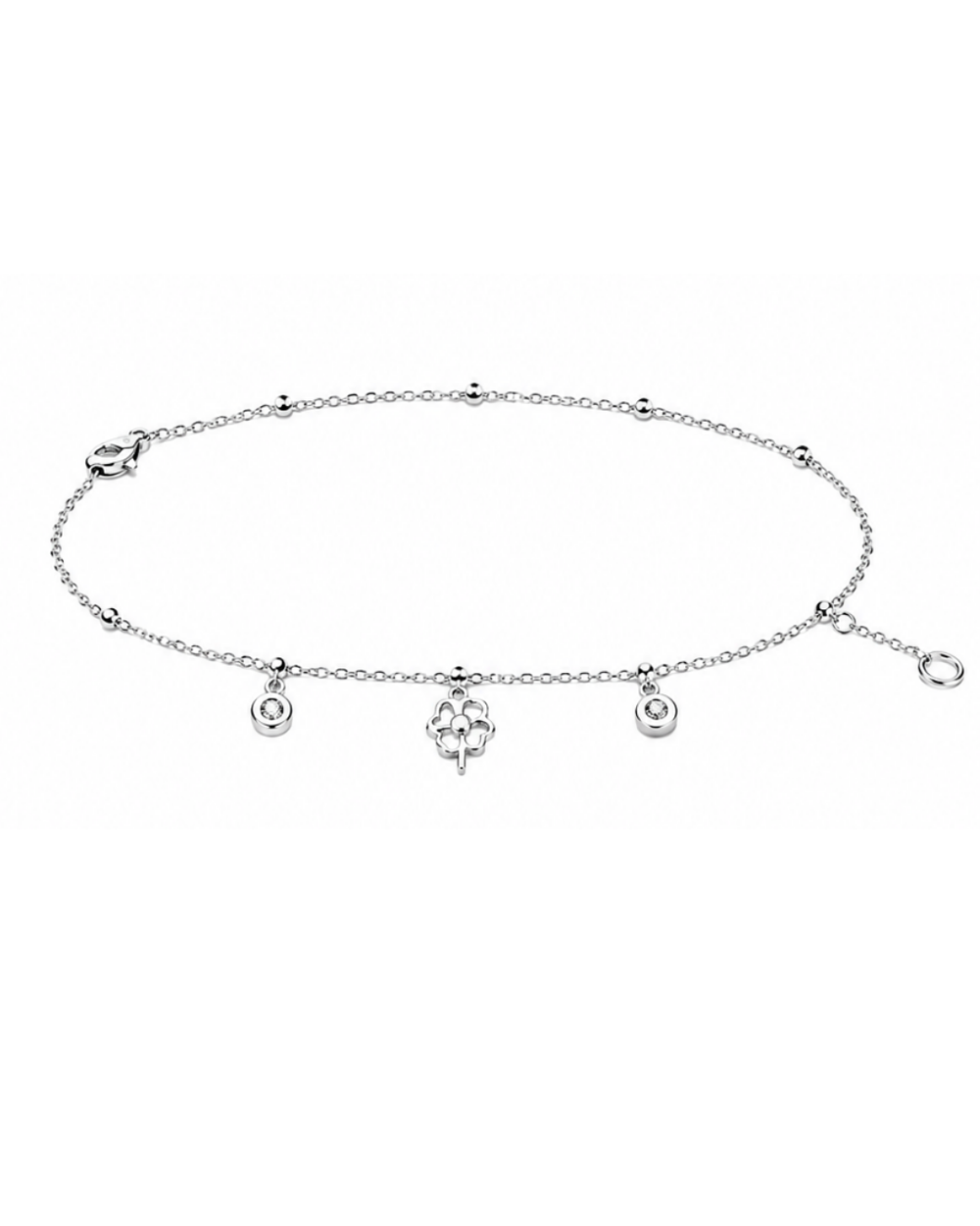 Hilver Sterling Silver Four Leaf Clover and Bezel CZ Station Bracelet, view 1