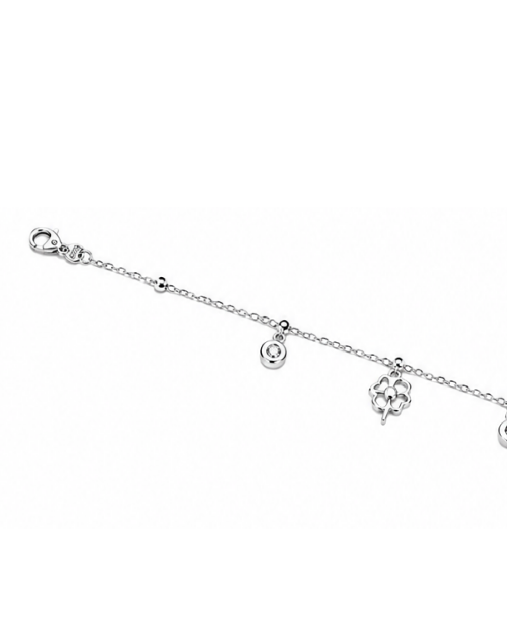 Hilver Sterling Silver Four Leaf Clover and Bezel CZ Station Bracelet, view 3