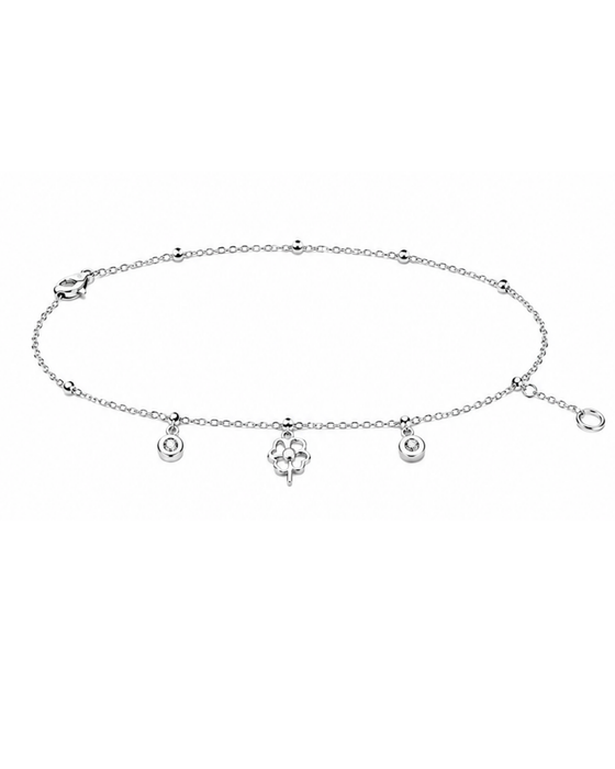 Hilver Sterling Silver Four Leaf Clover and Bezel CZ Station Bracelet