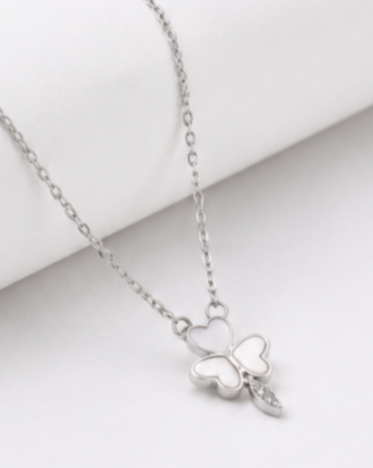 Hilver Sterling Silver Mother of Pearl Heart Clover Pendant Necklace, view 2
