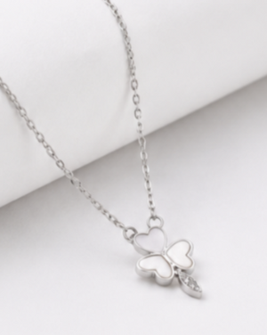 Hilver Sterling Silver Mother of Pearl Heart Clover Pendant Necklace, view 2