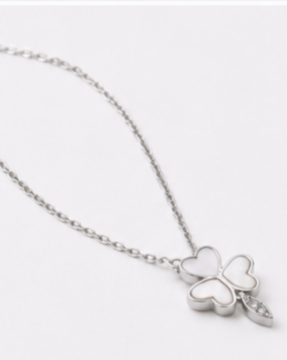 Hilver Sterling Silver Mother of Pearl Heart Clover Pendant Necklace, view 3