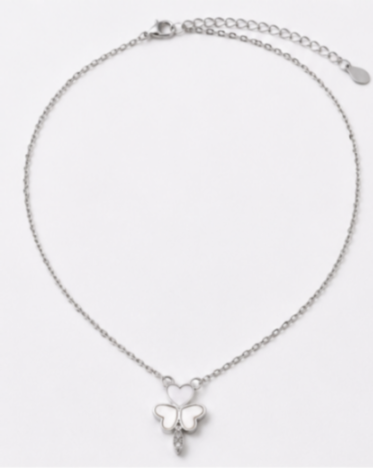 Hilver Sterling Silver Mother of Pearl Heart Clover Pendant Necklace