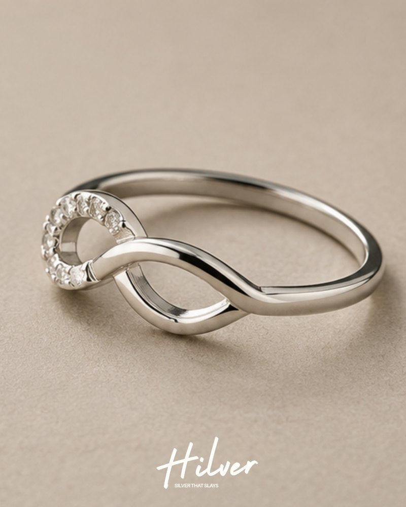 Silver CZ Accent Infinity Twist Ring, view 3