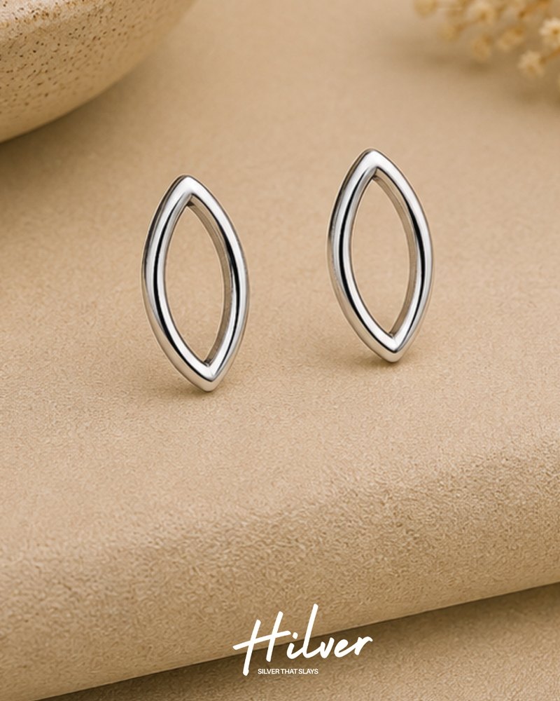 Silver Marquise Eye Frame Stud Earrings, view 1