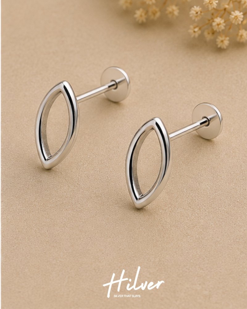 Silver Marquise Eye Frame Stud Earrings, view 2