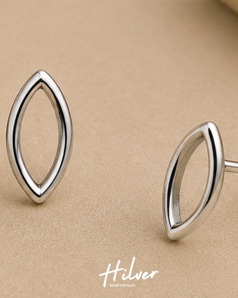 Silver Marquise Eye Frame Stud Earrings, view 3