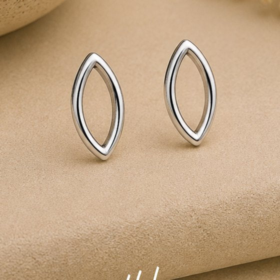 Silver Marquise Eye Frame Stud Earrings