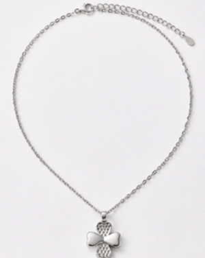 Hilver Sterling Silver Mother of Pearl and CZ Pave Flower Necklace, view 1