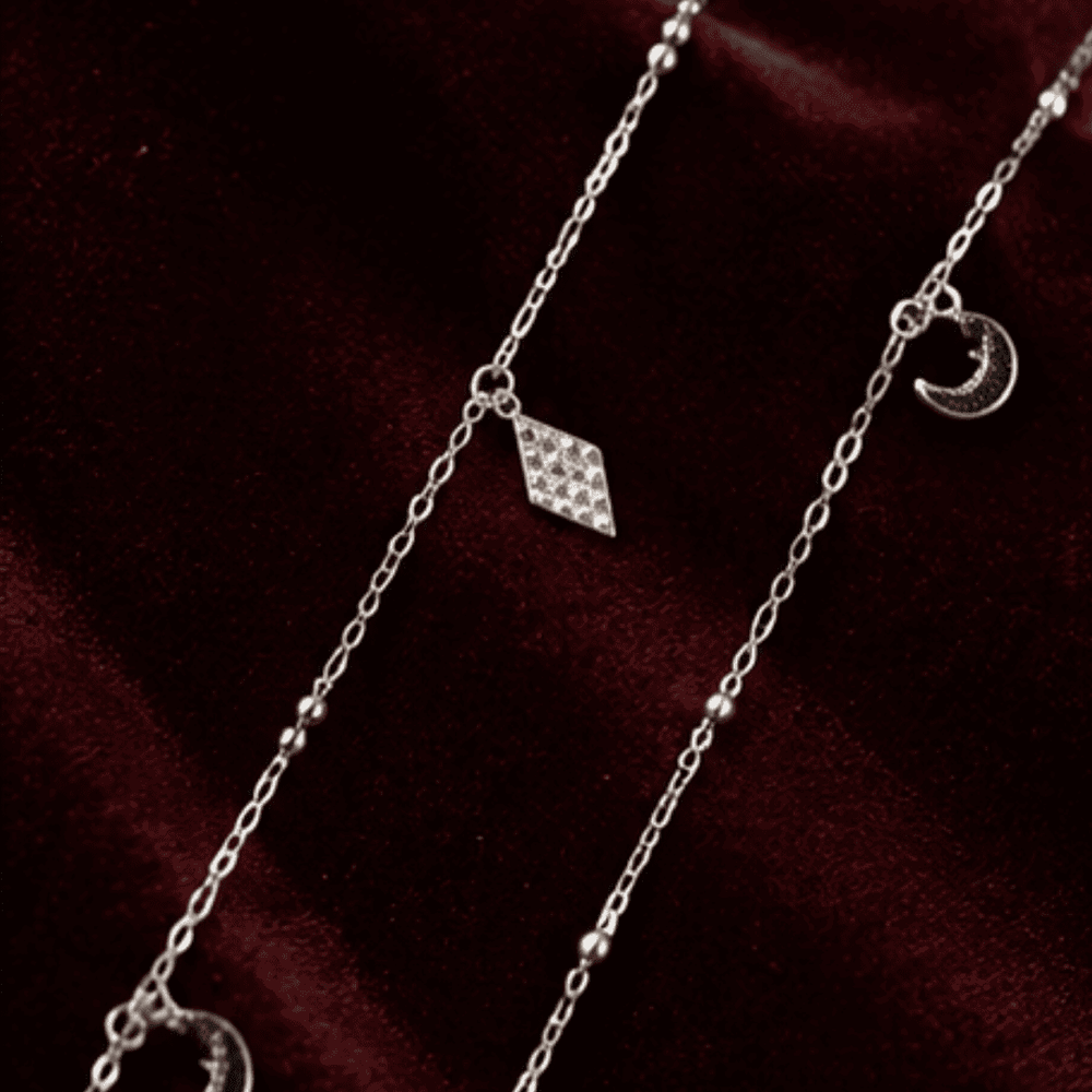 Hilver Sterling Silver Rhombus Pave and Emoji Charm Ankle, view 2