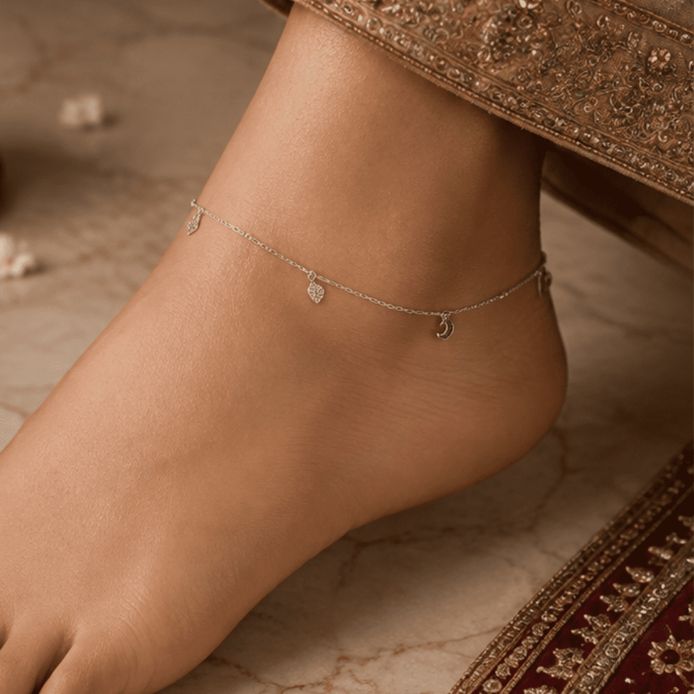 Hilver Sterling Silver Rhombus Pave and Emoji Charm Ankle, view 3