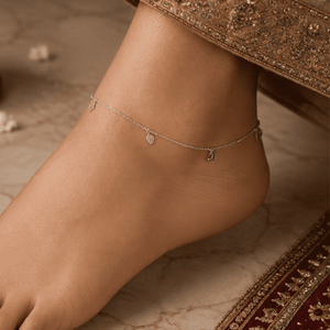 Hilver Sterling Silver Rhombus Pave and Emoji Charm Ankle, view 3