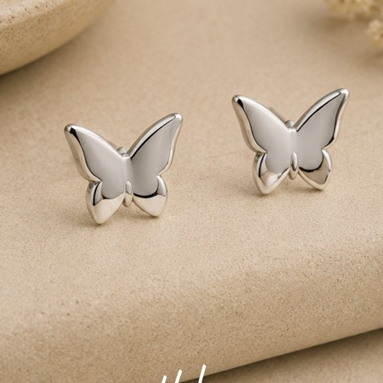 Silver Minimalist Butterfly Stud Earrings