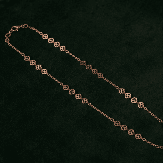 Hilver Rose Gold Four Leaf Clover Link Anklet