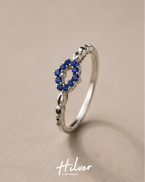 Silver Blue CZ Heart Cluster Beaded Band Ring, view 1