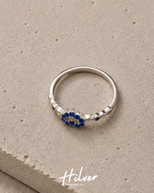 Silver Blue CZ Heart Cluster Beaded Band Ring, view 2