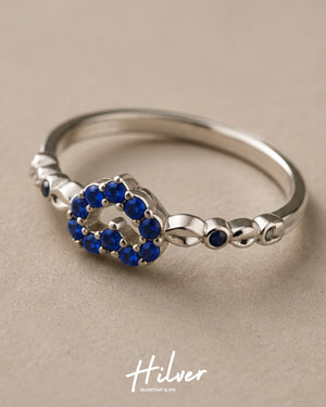Silver Blue CZ Heart Cluster Beaded Band Ring, view 3