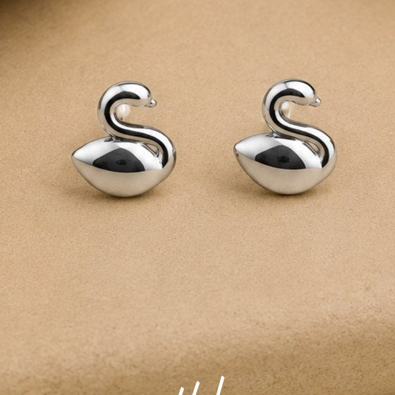 Silver Curved Swan Silhouette Stud Earrings