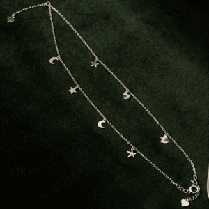 Hilver Sterling Silver Celestial Crescent Moon and Star Anklet, view 1