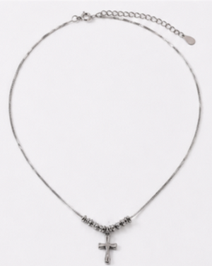 Hilver Sterling Silver Diamond Cut Bead Cross Pendant Necklace, view 1