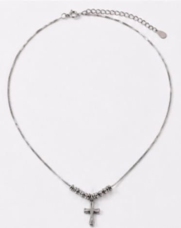 Hilver Sterling Silver Diamond Cut Bead Cross Pendant Necklace
