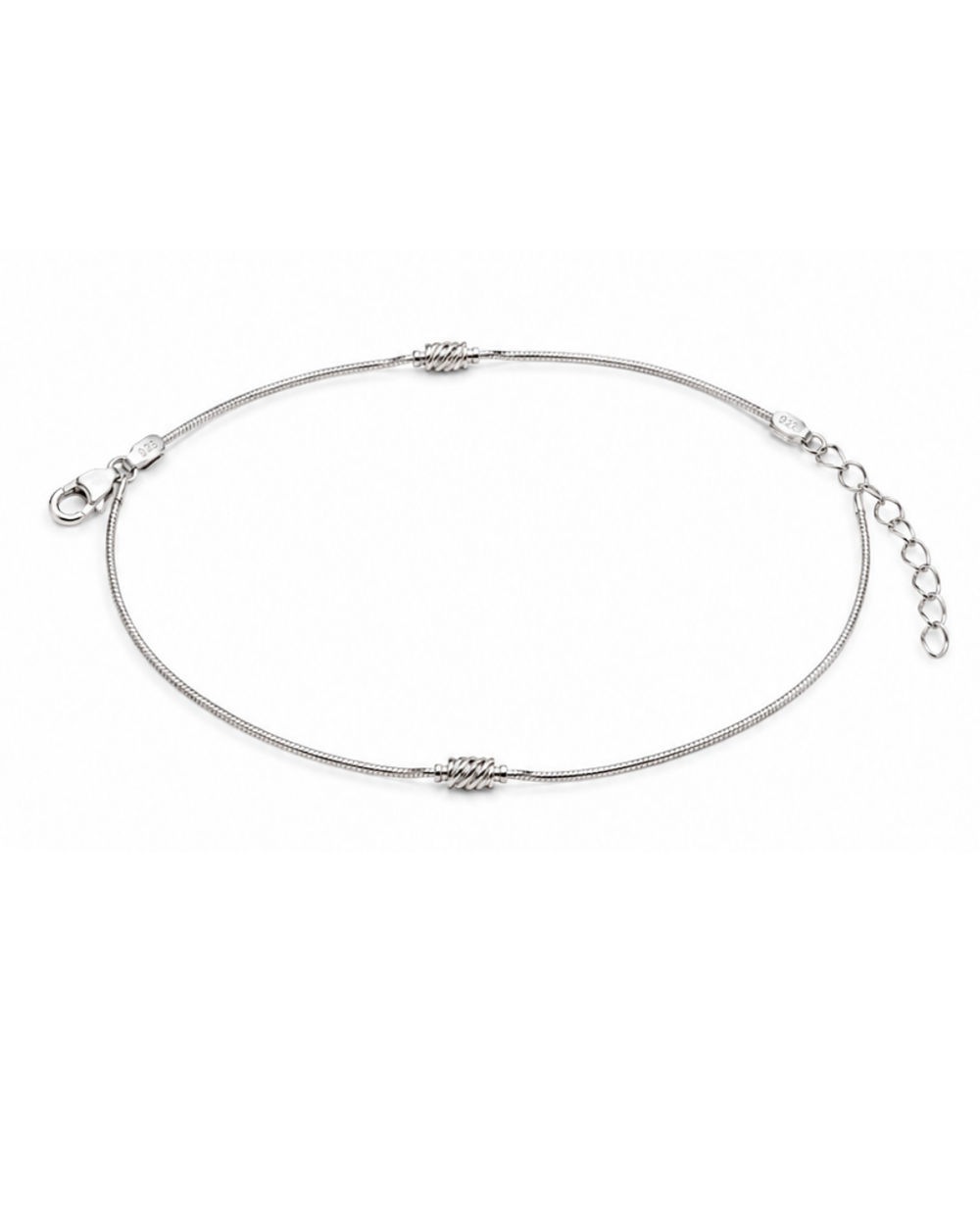Hilver Sterling Silver Textured Cylinder Bead Snake Chain Bracelet, view 1