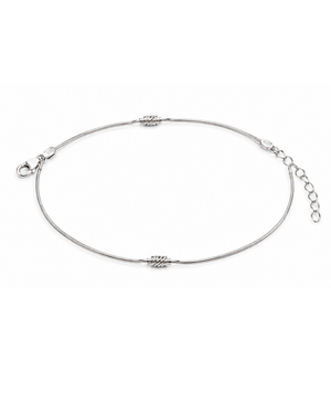 Hilver Sterling Silver Textured Cylinder Bead Snake Chain Bracelet, view 1