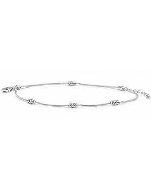 Hilver Sterling Silver Textured Cylinder Bead Snake Chain Bracelet, view 2