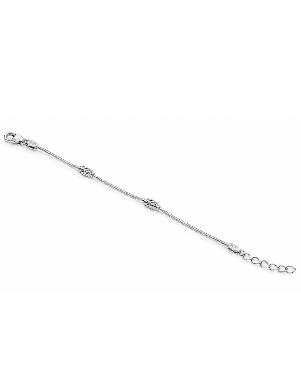 Hilver Sterling Silver Textured Cylinder Bead Snake Chain Bracelet, view 3
