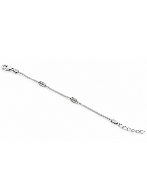 Hilver Sterling Silver Textured Cylinder Bead Snake Chain Bracelet, view 3