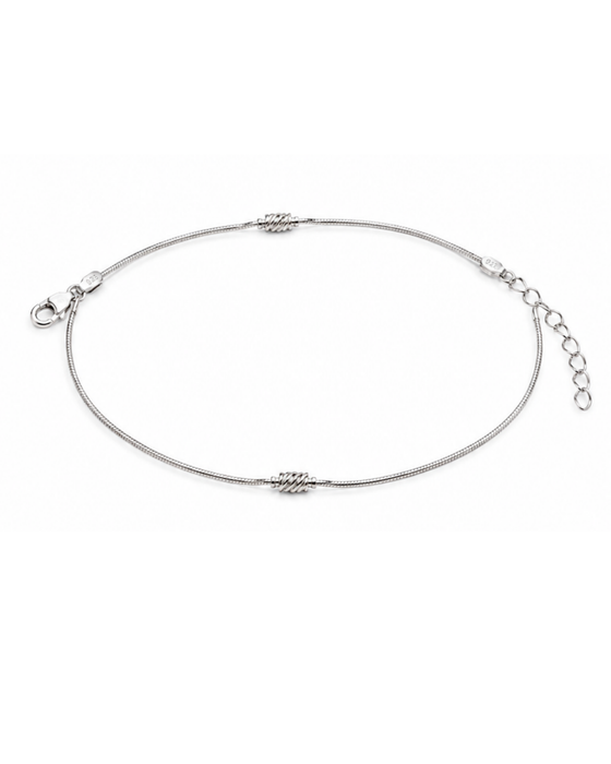 Hilver Sterling Silver Textured Cylinder Bead Snake Chain Bracelet