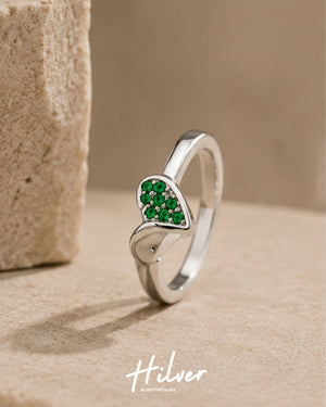 Silver Green CZ Pavé Teardrop Leaf Ring, view 1