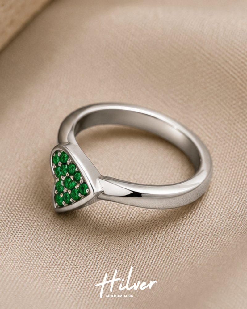 Silver Green CZ Pavé Teardrop Leaf Ring, view 3