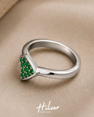 Silver Green CZ Pavé Teardrop Leaf Ring, view 3