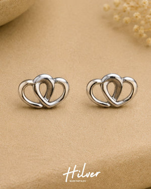 Silver Interlocking Double Heart Stud Earrings, view 1