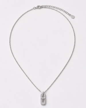 Hilver Sterling Silver Mother of Pearl Oval Bar CZ Pendant Necklace, view 1
