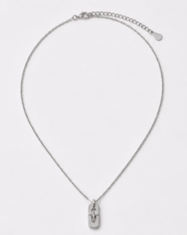 Hilver Sterling Silver Mother of Pearl Oval Bar CZ Pendant Necklace
