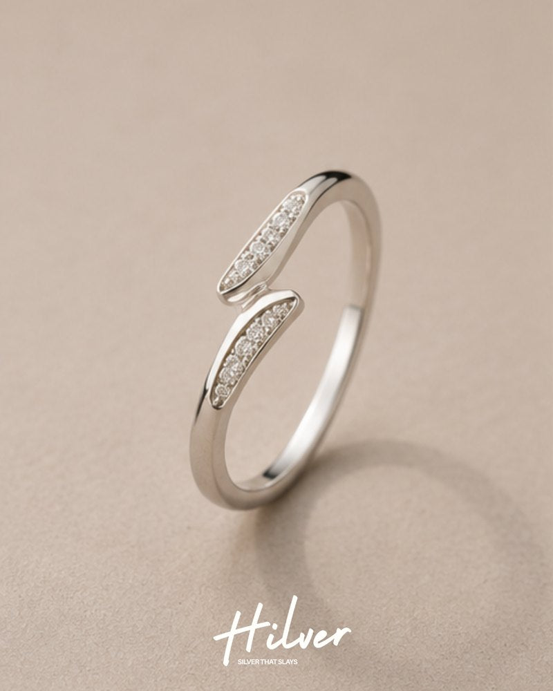 Silver Dual CZ Bar Bypass Ring, view 1