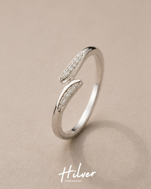 Silver Dual CZ Bar Bypass Ring, view 1
