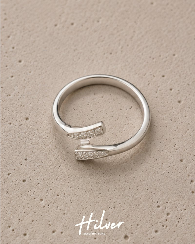 Silver Dual CZ Bar Bypass Ring, view 2