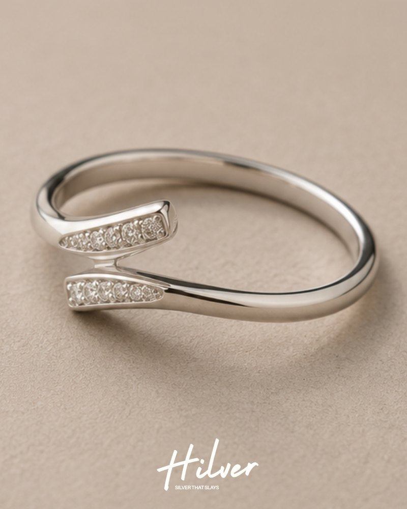 Silver Dual CZ Bar Bypass Ring, view 3