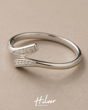 Silver Dual CZ Bar Bypass Ring, view 3