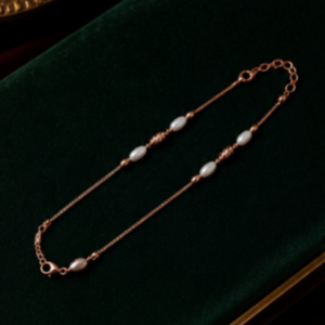 Hilver Rose Gold Pearl and Textured Rice Bead Anklet, view 1