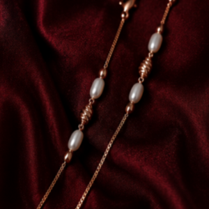 Hilver Rose Gold Pearl and Textured Rice Bead Anklet, view 2