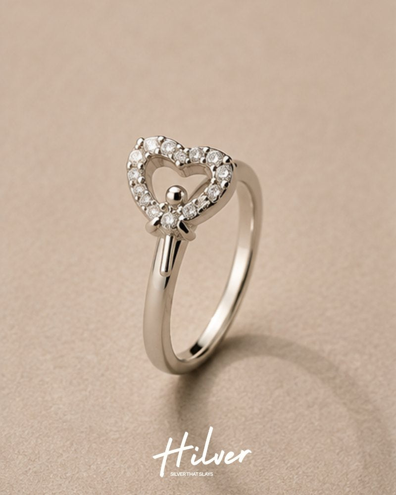 Silver Bow-Tied CZ Open Heart Ring, view 1