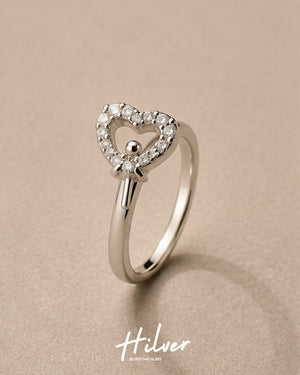 Silver Bow-Tied CZ Open Heart Ring, view 1