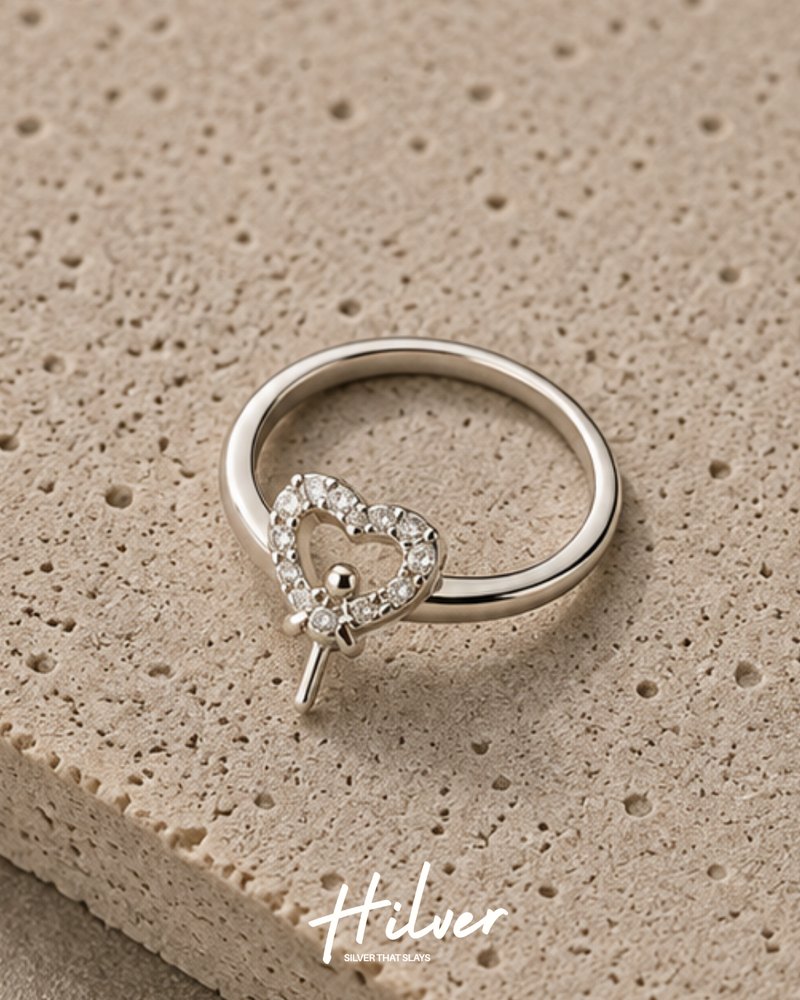 Silver Bow-Tied CZ Open Heart Ring, view 2