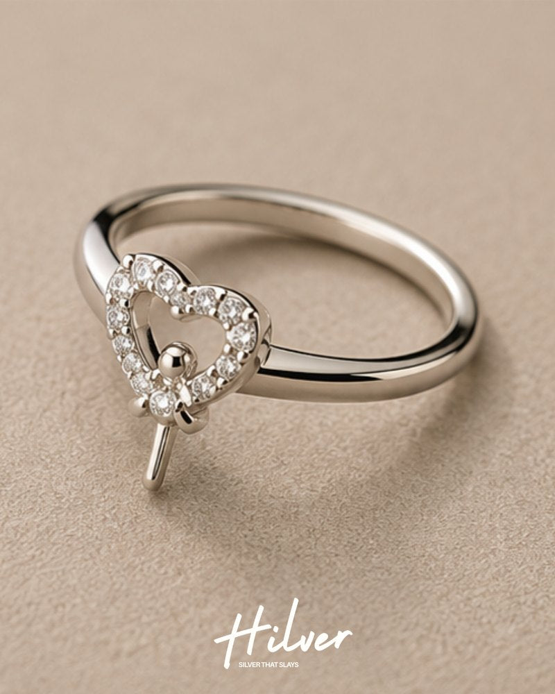 Silver Bow-Tied CZ Open Heart Ring, view 3