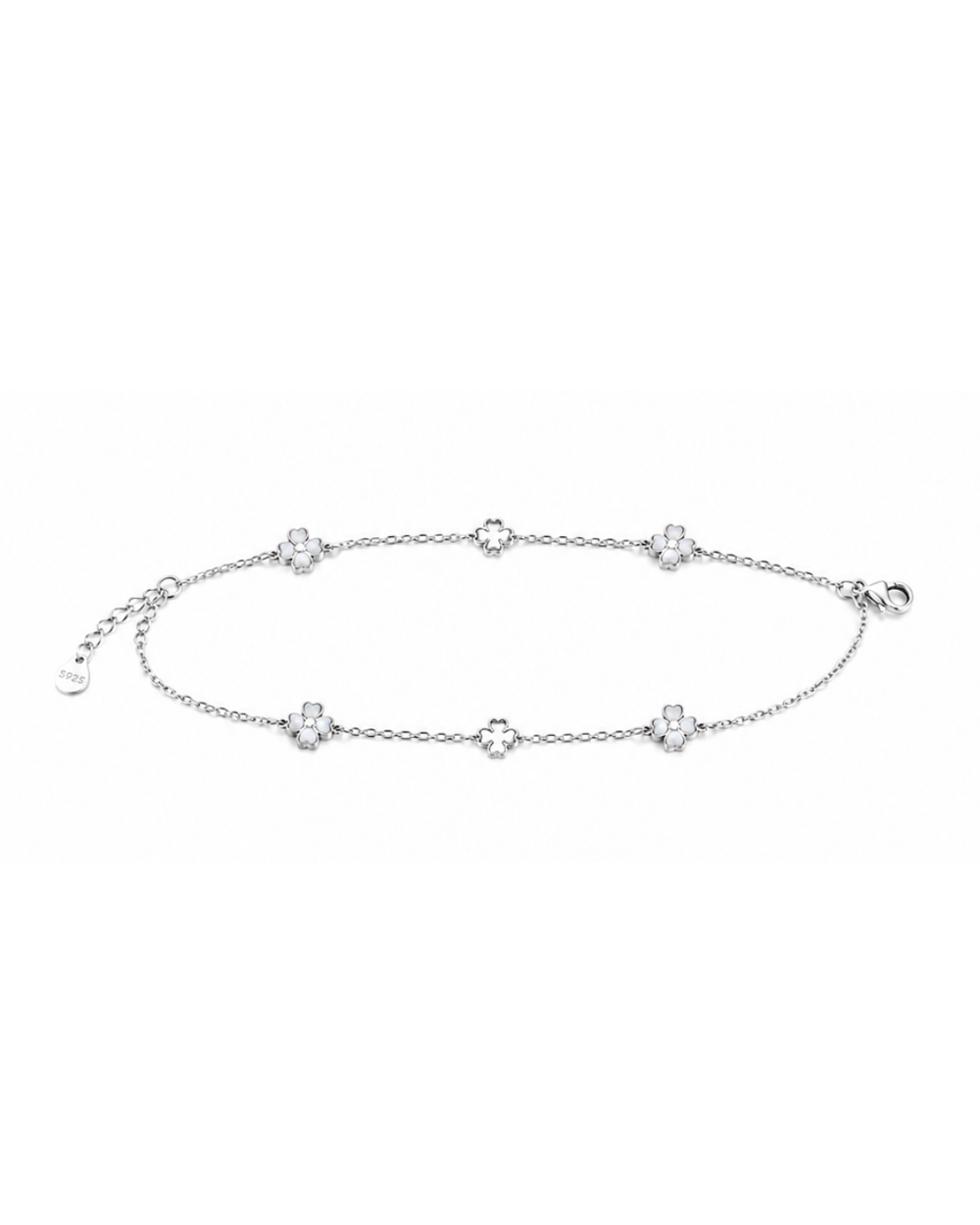 Hilver Sterling Silver Mother of Pearl and Openwork Flower Station Bracelet, view 1